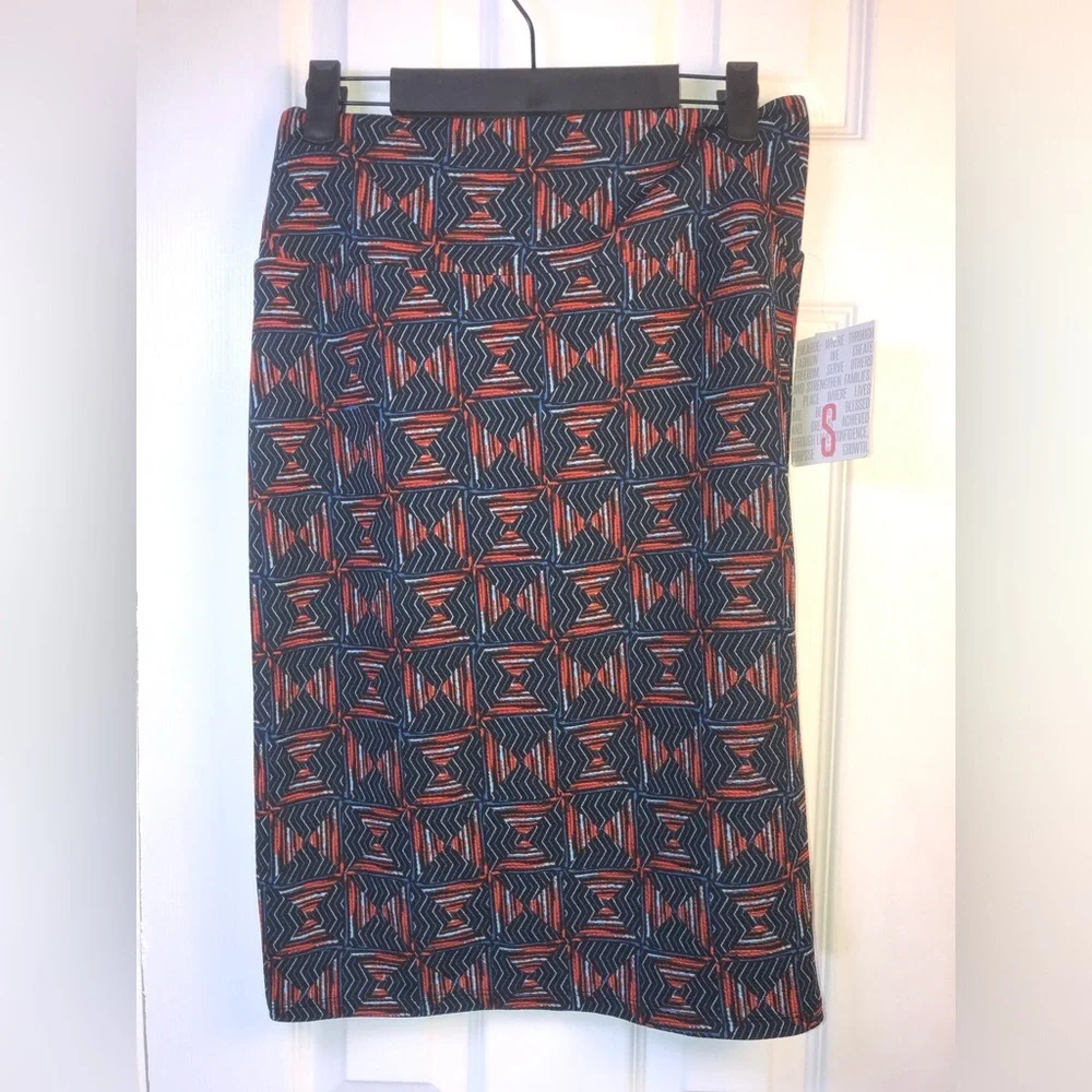 LuLaRoe Navy & Red Geometric Pencil Skirt NWT S